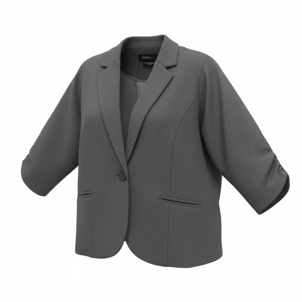Studio by Torrid Blazer Women 3 Grey Ruched 3/4 Sleeve Professional Career Work
